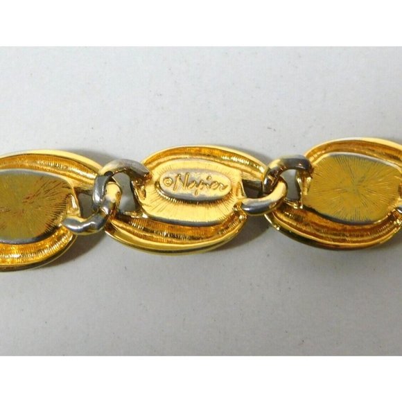 Vintage Signed Napier Faux Pearl Gold Tone Bracelet 6 7/8" Fold Over Clasp - Picture 10 of 13